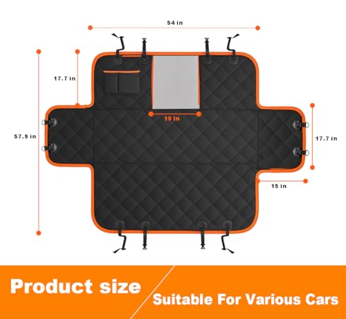 Dog Car Seat Cover with Side Flaps - TG2038 600D Heavy Duty Waterproof Hammock - Scratch-Proof Nonslip Pet Back Seat Protector for Cars, Trucks, SUVs, Black/Orange