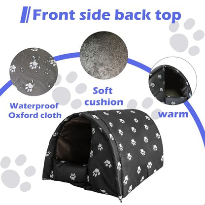 Cat House for Outdoor,Weatherproof Warm Feral Cats Shelter Outside/Indoor Collapsible Insulated Pet Houses Foldable Stray Cat Tent Cave for Kitty Puppy Small Animals Four Season(Black)