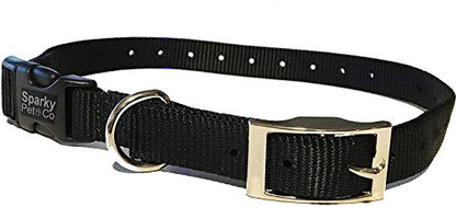Sparky Pet Co - ECollar Replacement Strap - Easy Release Double Buckle Dog Collar - Rugged Nylon - Adjustable - D Ring - Quick Release Metal Clasp - for Invisible Fence Systems - 1" x 28" - Black - color: Black, size: 1" Wide