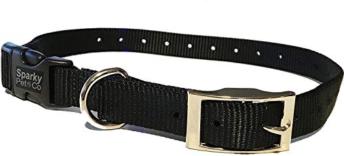 Sparky Pet Co - ECollar Replacement Strap - Easy Release Double Buckle Dog Collar - Rugged Nylon - Adjustable - D Ring - Quick Release Metal Clasp - for Invisible Fence Systems - 1" x 28" - Black - color: Black, size: 1" Wide