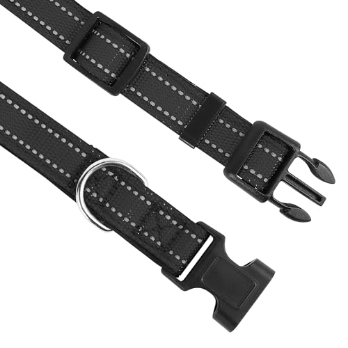 Reflective Dog Collar, Adjustable Soft Neoprene Padded Nylon Pet Collars with Buckle for Puppy and Small Dogs, Cats, Black,XS - color: Black, size: X-Small