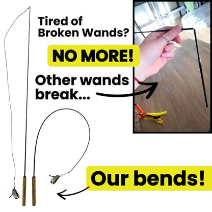 Forever Stick - Unbreakable Cat Wand Toy | Solid 1-Piece Fiberglass Rod - Bends, Doesn’t Break | 3-Year Warranty | 36 Inch Cat Fishing Pole Toy with Spinning Feather Toy | 2-in-1 String Toy and Teaser - size: Forever Stick 1-Pack