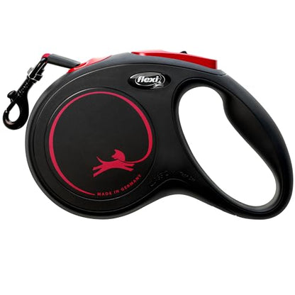 FLEXI New Classic Tape Retractable Dog Leash for Medium Dogs Upto 30-55 lbs. – 16 ft., Black Red |Tangle Free Pet Walking Leash with One-Handed Brake, Pause, Lock |German Quality Product - color: Black Fire, size: Medium - 16 Feet (Tape)
