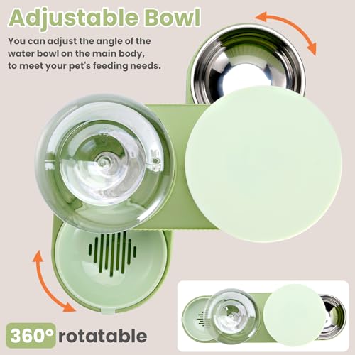 2 Pack Automatic Cat Feeder Stainless Steel Water Dispenser Gravity Food Feeder and Waterer Set with Pet Food Bowl for Small Medium Kitten Puppy Pets Large Capacity(Green) - color: Green