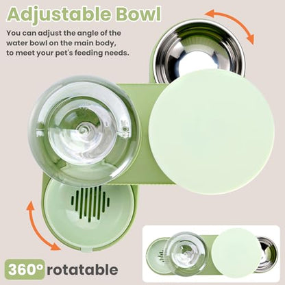 2 Pack Automatic Cat Feeder Stainless Steel Water Dispenser Gravity Food Feeder and Waterer Set with Pet Food Bowl for Small Medium Kitten Puppy Pets Large Capacity(Green) - color: Green