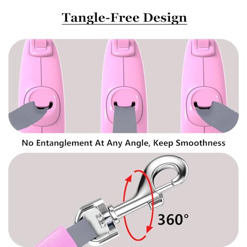 Retractable Dog Leash, 16Ft/5M Light Weight Retractable Leash for Small Medium Dogs/Cats Up to 50lbs, Strong Nylon Tape 360° Tangle-Free One-Hand Brake (Pink) - color: Pink