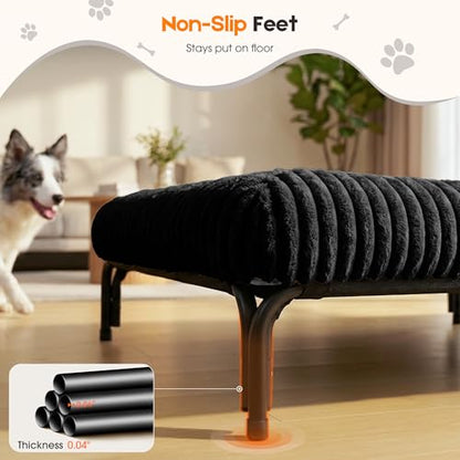 Elevated Dog Bed with Removable Fluffy Pillow Cushion, Raised Pet Cot Washable Bolster, Dog Couch Sofa, Anti Slip Feet, Breathable Mesh, Matte Black, 49"×36" - color: matte black, size: Xl(49"×36"×8")