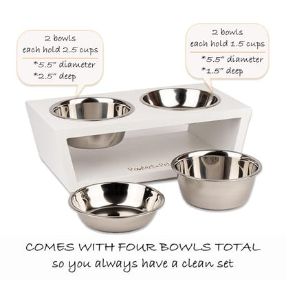 4" Tall Elevated Dog Bowls for Small Dogs and Cats. Raised Dog and Cat Food and Water Bowl Set by Pawfect Pets (White) - color: White