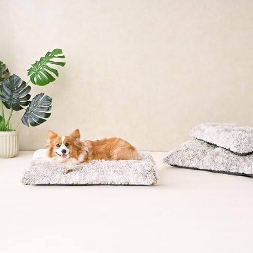 EHEYCIGA Fluffy Dog Crate Bed for Medium Dogs, Plush Faux Fur Crate Pad, Calming Anti Anxiety Medium Dog Bed, Washable Soft Warm Mat with Non-Slip Bottom, Brown - color: Brown, size: 29.5 x 20