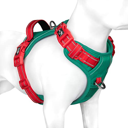 PHOEPET No Pull Dog Harness, Unique Colors Reflective Adjustable Dog Vest, with Soft Training Handle Metal Clips for Small Medium Large Dogs (Dark Green Base & Red Straps,XL) - color: Dark Green Base & Red Straps, size: Extra Large