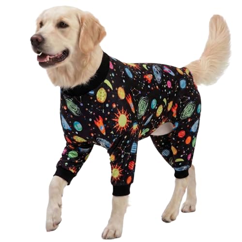 LovinPet Pitbull Jammies, Big Dogs Onesies, Big Dog Pajamas, Post Surgery, Wound Care, Lightweight Stretchy Fabric, Interstellar Black Print, Dog Jumpsuit, Anti Licking, Pet PJ's, Large - color: Black, size: Large