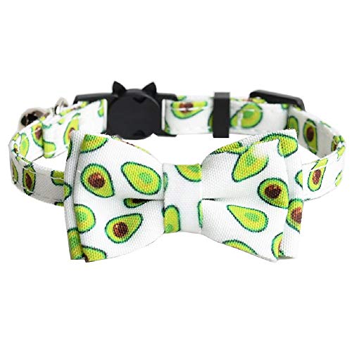 Cat Collar Breakaway with Bell and Bow Tie, Plaid Design Adjustable Safety Kitty Kitten Collars(6.8''-10.8'') (Avocado) - color: Avocado