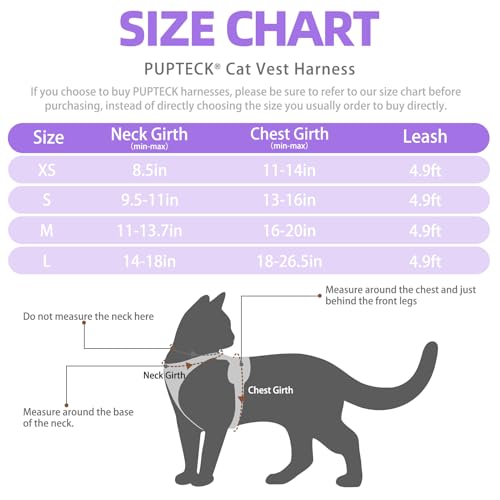 PUPTECK Cat Harness and Leash Set Escape Proof Reflective Cat Walking Harness Adjustable Soft Breathable Mesh Vest for Small Pets, Purple, XS - color: Purple, size: XS (NECK 8.5", CHEST 11"-14")