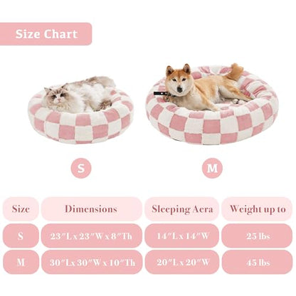 Ohocut Checkered Dog Bed, Cute Girly Pink Retro Style Aesthetic Round Warming Pet Calming Beds for Small Dog and Cats, Plush Cozy Donut Dog Beds Washable, 30" L x 30" W x 8" Th - color: Pink, size: 30"L x 30"W x 8"Th