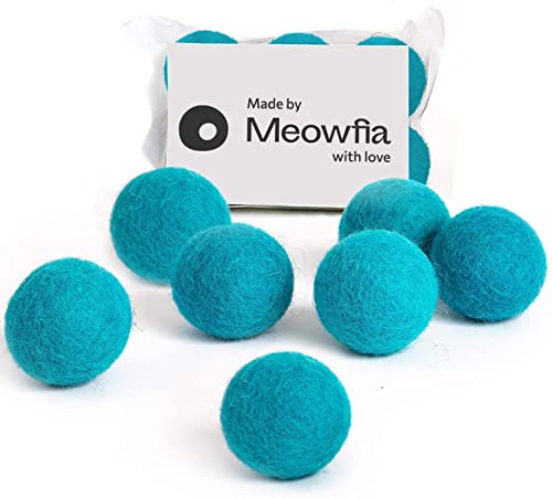 Meowfia Premium Felt Cat Bed Cave (Light Grey/Medium) and Wool Ball Toys (6-Pack) Bundle