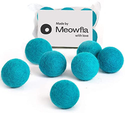 Meowfia Premium Felt Cat Bed Cave (Light Grey/Medium) and Wool Ball Toys (6-Pack) Bundle