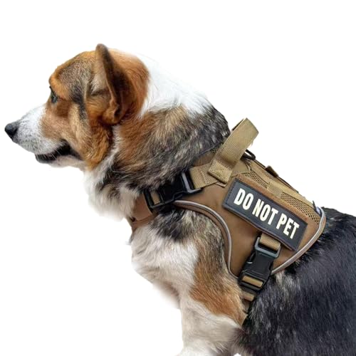 Tactical Dog Harness for Small and Medium Breeds, Air Dog Vest No Pull with Reflective Do Not Pet Patches, Breathable Dog Molle Vests for Training Walking Hunting Brown - color: Brown, size: M