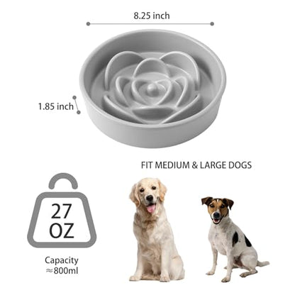 8.25'' Ceramic Slow Feeder Dog Bowls - Petal Shape Modern Dog Food Dish for Medium and Large Breeds, Puzzle Maze Bowl to Slow Down Eating, Anti-Gulping, Dishwasher & Microwave Safe, Grey - color: Grey, size: 8.25 inch
