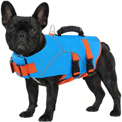 ASENKU Dog Life Jacket for Swimming & Boating, High Buoyancy Dog Life Vest with Rescue Handle, Reflective & Adjustable Fit for Small to Large Dogs (Blue, S) - color: Blue, size: Small