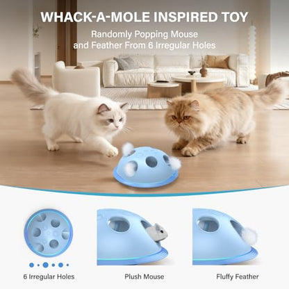 Pawingcat Automatic Cat String Toy 6 Holes Whack a Mole Cat Toy with Plush Running Cat Mouse Toy Hide and Seek Interactive Cat Toys for Indoor Cats（Blue） - color: Blue