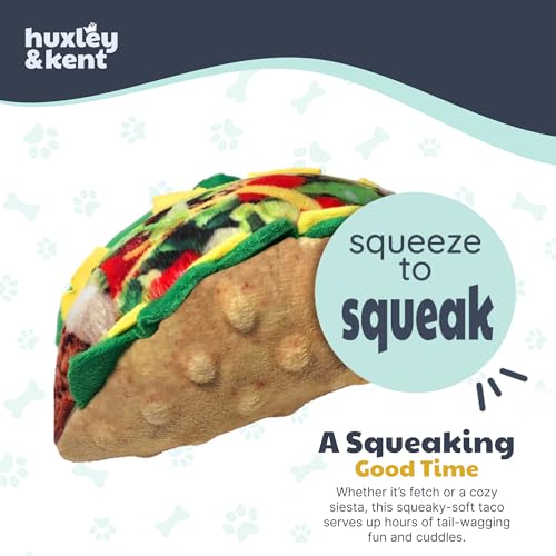 Huxley & Kent Funny Dog Toy w/Squeaker – Power Plush Squeaky Dog Toys for Small, Medium & Large Dogs – Soft Stuffed Animal for Indoor Play & Fetch - Taco Tuesday, Small - size: Small, style: Taco Tuesday