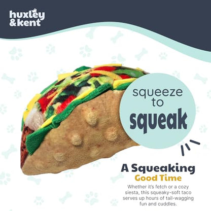 Huxley & Kent Funny Dog Toy w/Squeaker – Power Plush Squeaky Dog Toys for Small, Medium & Large Dogs – Soft Stuffed Animal for Indoor Play & Fetch - Taco Tuesday, Small - size: Small, style: Taco Tuesday