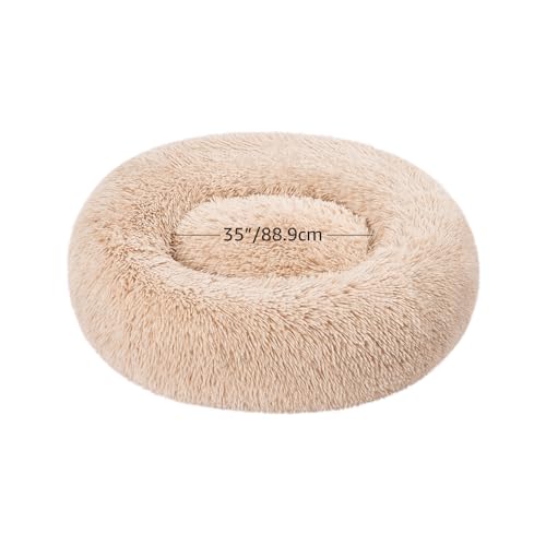 Amazon Basics Washable Donut Pet Bolster Faux Fur Bed with Removable Cover, Anti-Slip Bottom for Dog, Beige, 45" x 45" - color: Beige, size: 45" x 45"