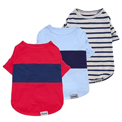 Fitwarm 3 Pack Color Block Striped Dog Shirt, Summer Dog Clothes for Small Dogs, Breathable Lightweight Pet Tshirt with Sleeves, Cat Outfit, Red, Blue, Grey - color: Red-Blue-Grey, size: X-Small