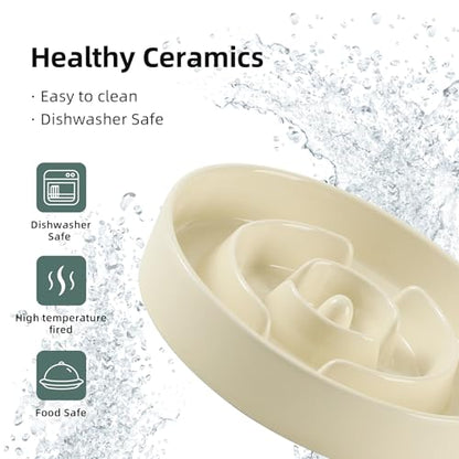 Havniva Ceramic Slow Feeder Dog Bowls, 1.2 Cups Dog Bowl Slow Feeding for Small and Medium Breed, 7.3inch Puzzle Dog Food Bowl Slow Feeder Non-Slip Anti-Gulping and Anti-Choking Reduces Bloating - color: 1 x Light Yellow-A, size: 7.3inch