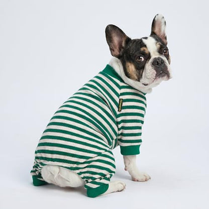 Fitwarm Green and White Striped Dog Pajamas, Waffle Dog Clothes for Small Dogs Girl Boy, Puppy Onesie with Feet, Pet Cat Outfit, Large - color: Green, size: Large