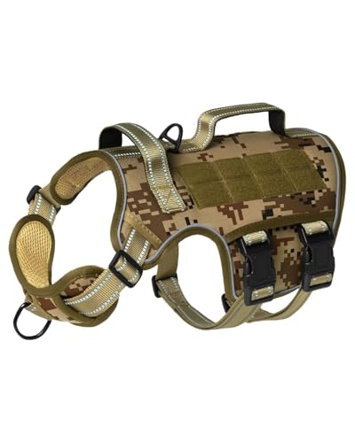 Tactical Dog Harness Medium Sized, Heavy Duty No Pull Dog Harness with Handle, Easy On and Off Service Dog Vest with Molle System, Reflective Pet Vest for Walking Hiking Training - color: Desert Camo, size: M(Neck:17-23",Chest:22-32"),35-50 lbs