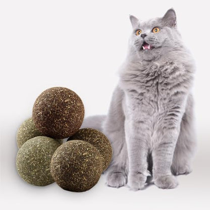 Natural Catnip Toys for Indoor Cats Interactive Cat Nip Balls, 5Pcs, 2 Catnip, 2 Silvervine, and 1 Gall Fruit Ball - size: 5 Pack, style: Catnip Ball