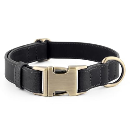 Plutus Pet Genuine Leather Dog Collar – Adjustable Pet Collar with Quick Release Metal Buckle, Soft Real Leather for Small Medium Large Dogs, Heavy Duty & Skin-Friendly (Black, S) - color: Black, size: S