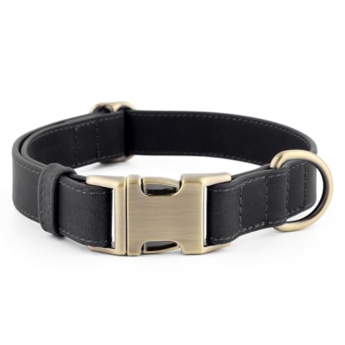 Plutus Pet Genuine Leather Dog Collar – Adjustable Pet Collar with Quick Release Metal Buckle, Soft Real Leather for Small Medium Large Dogs, Heavy Duty & Skin-Friendly (Black, S) - color: Black, size: S