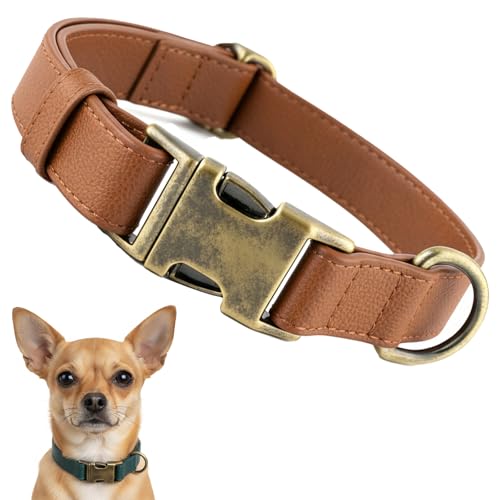 Dog Collars for Small Dogs Silicone Leather Dog Collars Soft Flexible Waterproof Odor-Proof Durable Thick Classic Adjustable Pet Puppy Collar (Brown, XS (9-12" Neck)) - color: Brown, size: XS (9 - 12" Neck)