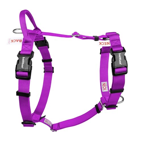 Non-Restrictive No Pull Dog Harness, Neck Buckle Design, Back Handler, Easy Walk Freedom Harness Keep Balance, Sewn-in Instructions Labels, for Large Dogs Chest(25-35 inches), Purple - color: Purple, size: L