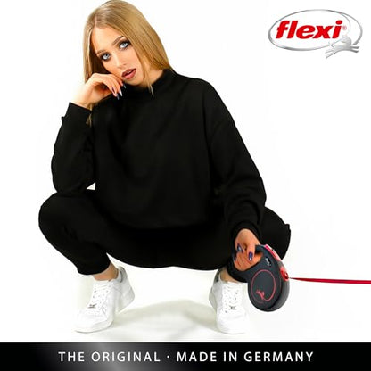 FLEXI New Classic Tape Retractable Dog Leash for Medium Dogs Upto 30-55 lbs. – 16 ft., Black Red |Tangle Free Pet Walking Leash with One-Handed Brake, Pause, Lock |German Quality Product - color: Black & Red, size: Medium - 16 Feet (Tape)
