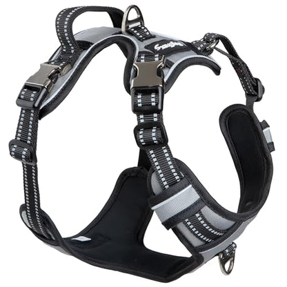 Dog Harness for Extra Large Dogs - No Pull Front Clip, Adjustable Step in Reflective Vest with Metal Buckles - Silver Gray - color: Silver Gray, size: Extra Large