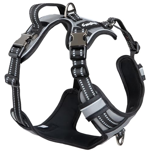 Dog Harness for Large Dogs - No Pull Front Clip, Adjustable Step in Reflective Vest with Metal Buckles - Silver Gray - color: Silver Gray, size: Large