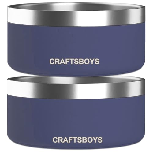 Dog Bowl, Dog Food Water Bowl with Non-Slip Rubber Base, Stainless Steel, Double Wall Small Medium Large Dogs, 32oz, Pack of 2 (Blue) - color: Blue