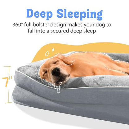 Orthopedic Removable Large Dog Bed -XL Large Dog Bed with Washable Cover and Removable Bolsters Non-Slip Bottom & Waterproof Pet Bed Sofa - color: Silver, size: XL-large (42"L x 30"W x 7.5"Th)
