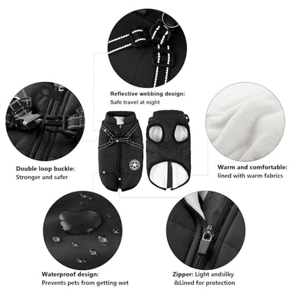 Dog Coat for Winter Waterproof Dogs Jackets Windproof Fleece Small Dog Vest Harness Winter Padded Pet Black M - color: Black, size: Medium