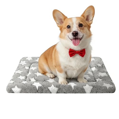 Dog Bed Mat, Reversible Dog Crate Pad for Small Medium Dogs & Cats, Soft Washable Kennel Mat with Non-Slip Bottom, Lightweight Pet Bed for Crate, Cage, Home and Travel(Gray Star, 30" L*20" W*1.5" Th) - color: Grey, size: 30"L*20"W*1.5"Th