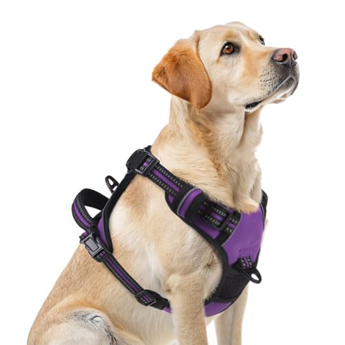PUPTECK No Pull Dog Harness for Large, Adjustable Reflective Dog Harness with Handle Easy Control, Comfortable Soft Padded Pet Vest Harness for Large Dogs, Solid Purple L - color: Purple, size: Large