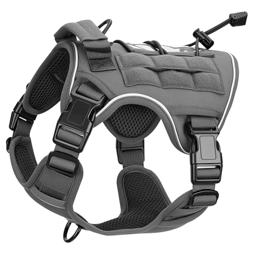 Heavy-Duty Tactical Dog Harness for Large Dogs, No Pull Adjustable Reflective Pet Vest with Molle System, K9 Military-Grade Control for Service Training, Outdoor & 10+ Breeds, Gray, Small - color: Gray, size: S: Neck: 14-19'', Chest: 20-26''