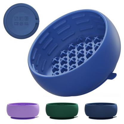 Deep Blue Lick Mat for Dogs & Cats - Anxiety Relief Slow Feeder Dog Bowl with Strong Suction - BPA-Free Silicone Puzzle Feeder for Calming, Enrichment & Stress-Free Grooming(Only for Small Dogs) - color: Deep Blue