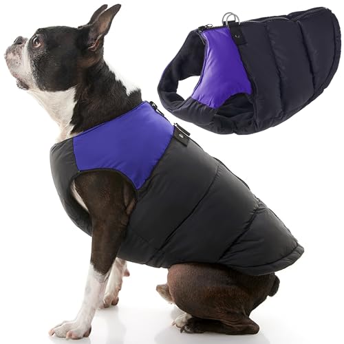 Gooby Padded Vest Dog Jacket - Purple, X-Small - Warm Zip Up Vest Fleece Jacket with Dual D Ring Leash Water Resistant for Small to Medium Dogs - color: Purple, size: X-Small