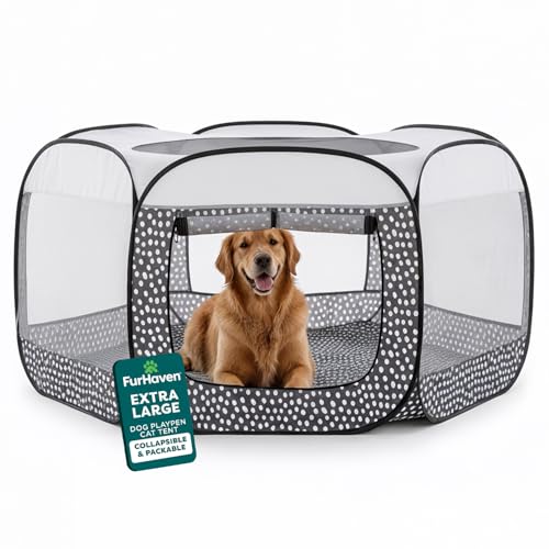 FurHaven Portable Pet Playpen for Dogs & Cats, Extra Large Indoor Kitten Playpen with Mesh Sides, Foldable Dog Playpen for Small Dogs, Pop Up Travel Dog Pen, X-Large, Gray Pebbles - color: Gray Pebbles, size: Extra Large