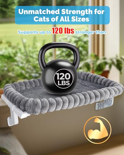 Heavy-Duty Cat Window Perch – Soft, Cozy & Warm Plush Cover with Raised Edge – Durable, Easy-to-Assemble Cat Hammock for Large & Multiple Cats (L, with Raised Edge)