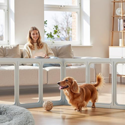 Clear Acrylic Dog Playpen - 50 x 33.4 Inch, 24" H 10 Planes Transparent Dog Fence Indoor, Sturdy Pet Pen for Puppy/Small Dog/Rabbit/Pig, Easy Assemble & Cleaning Plastic Whelping Box Enclosure, Grey - color: Grey